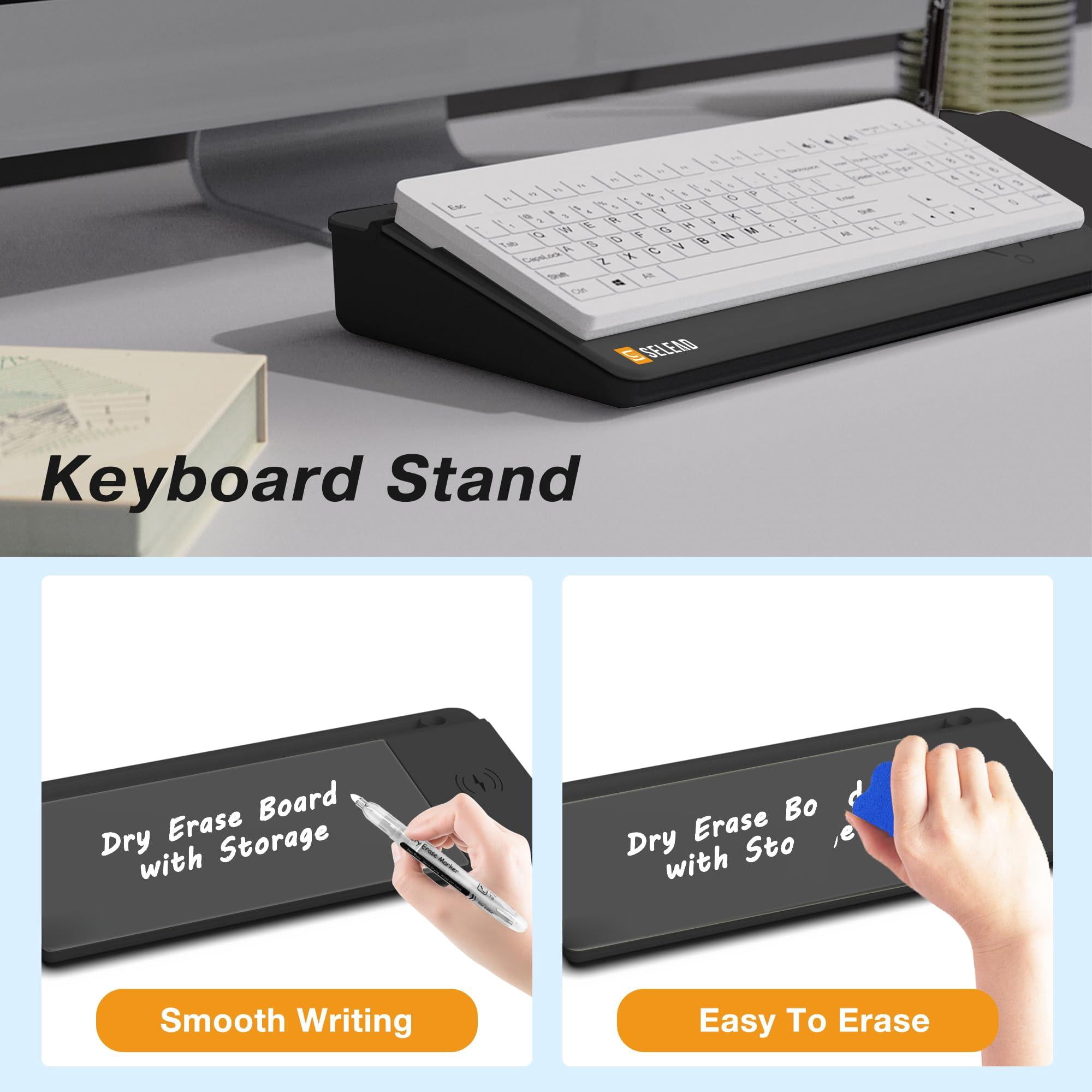 Desktop Glass Whiteboard With Wireless Station  Dry Erase Board Computer Pad Stand Organizer For Home School Office Desk Accessories Black
