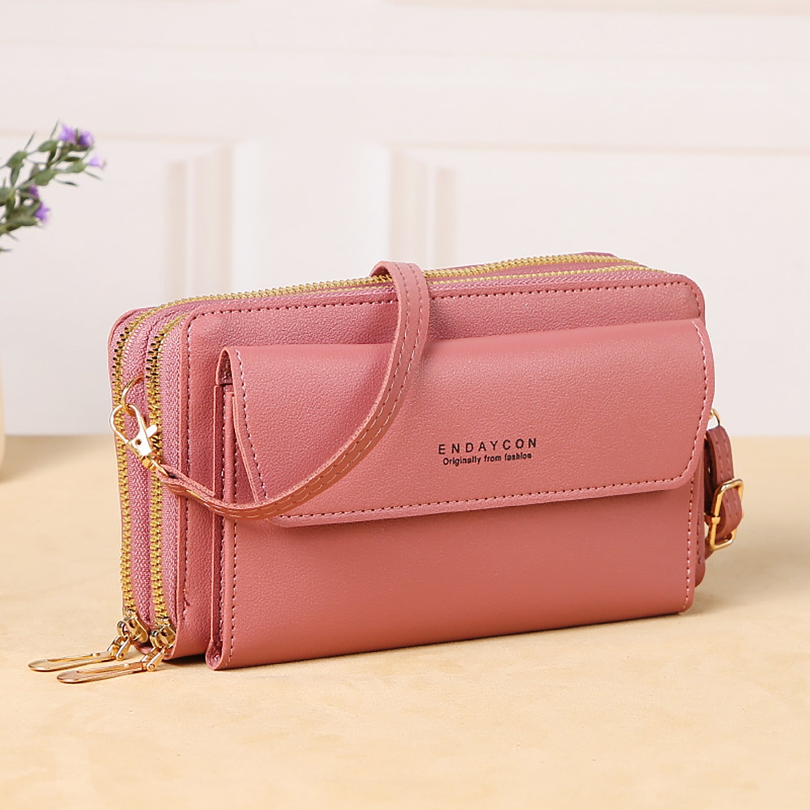 Mepaouo Small Crossbody Bag for Women Trendy Cell Phone Phone Wallet Purse with Double Zippers(Pink)