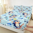 thumbnail image 3 of Homewish Kawaii Winter Penguin Twin Sheet Sets, Blue Snow Mountain Twin Fitted Sheet, Cartoon Antarctic Animal Flat Sheet, Ultra Soft Bedroom Decor, 3pcs, 3 of 7