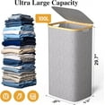 thumbnail image 2 of Large Laundry Hamper, 100L Waterproof Laundry Basket with Lid and Removable Bag, Collapsible Tall Clothes Hamper with Bamboo Handles for Clothes Toys in Dorm Bedroom Bathroom, Grey, 2 of 6
