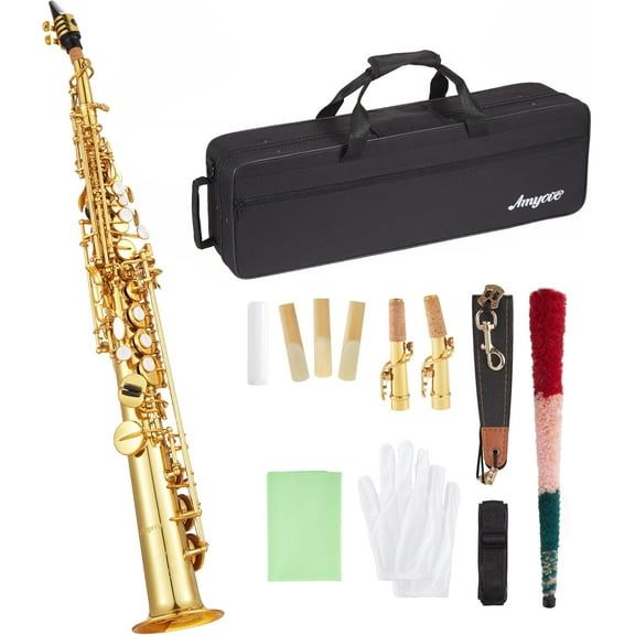 Soprano Saxophone Complete Kit for All Levels, Includes Carrying Case, Neck Strap, Reeds, Stand & Cleaning Accessories, Suitable for Beginners to Professional Musicians