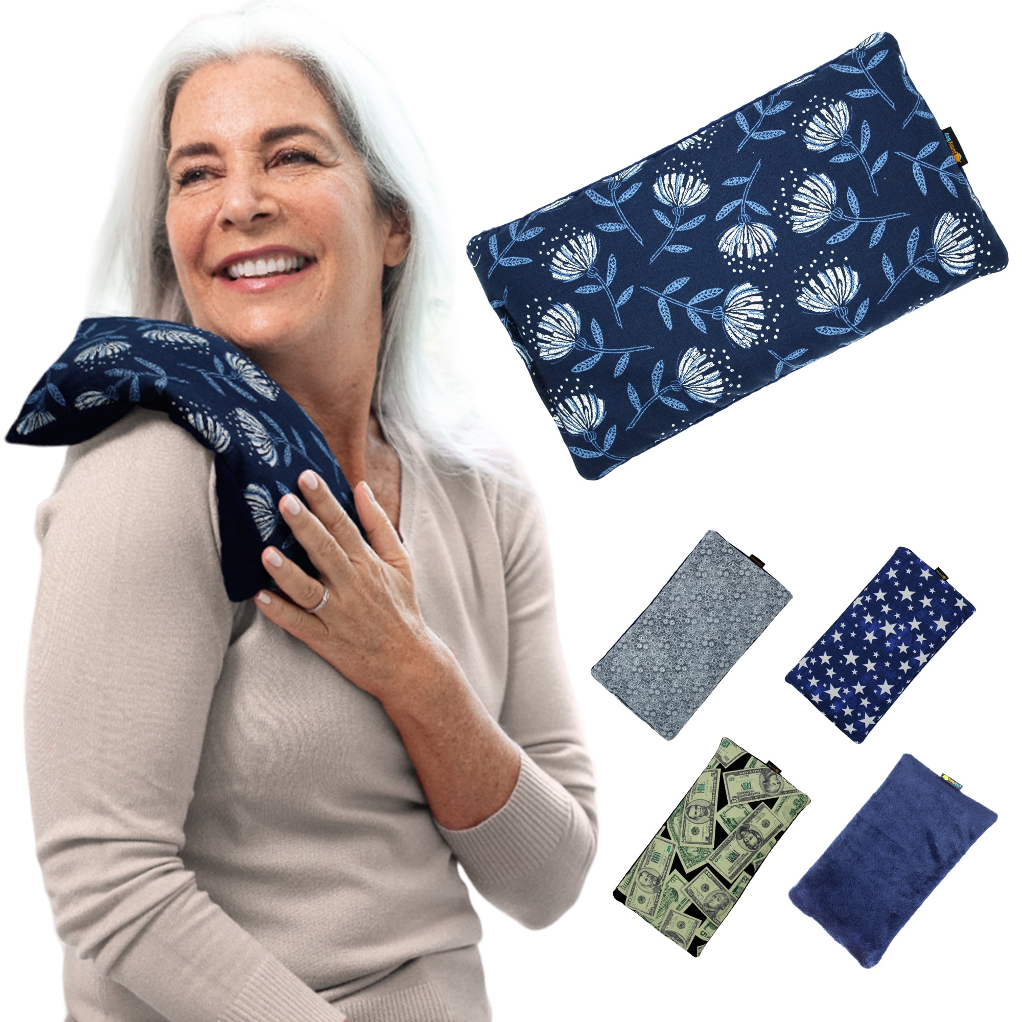 SunnyBay Small Microwave Heating Pad, Microwavable Versatile Cold/Heated Neck and Shoulder Wrap for Back Pain and More, Odorless Moist Heat Cotton-Plush Pad, Blue Dandelion