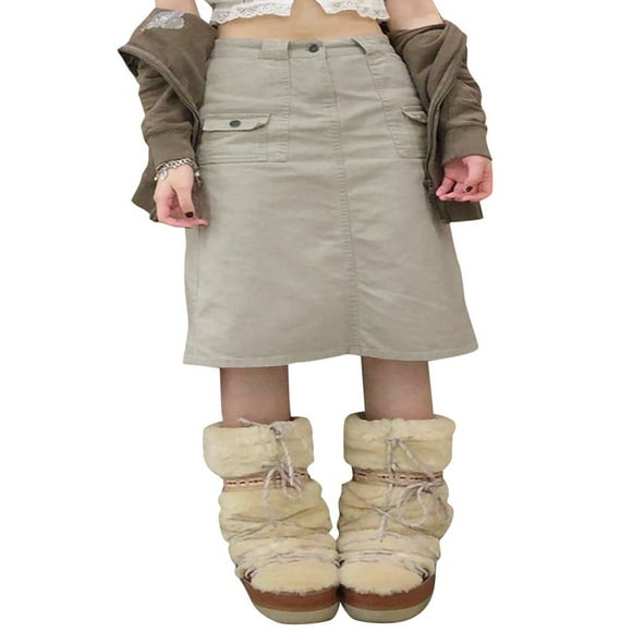 Women‘s Fashion Cargo Skirt High Waist Solid Color Straight Skirt
