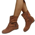 thumbnail image 1 of Bottes Mi-Mollet Décontractées pour Femmes, Mode, Boucle, Suède, Bout Rond, Plates, Sans Talons, Bottillons Courts, Hiver Automne, 1 of 7