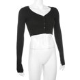 thumbnail image 2 of (Blanco M) Camiseta superior de punto con cuello en V de color sólido sexy para mujer, 2 of 8