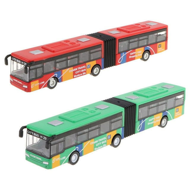 HILABEE 2pcs 1:64 Scale Die Cast Pull Back Bus Collectible Model Gifts Car Toy Home Red Green