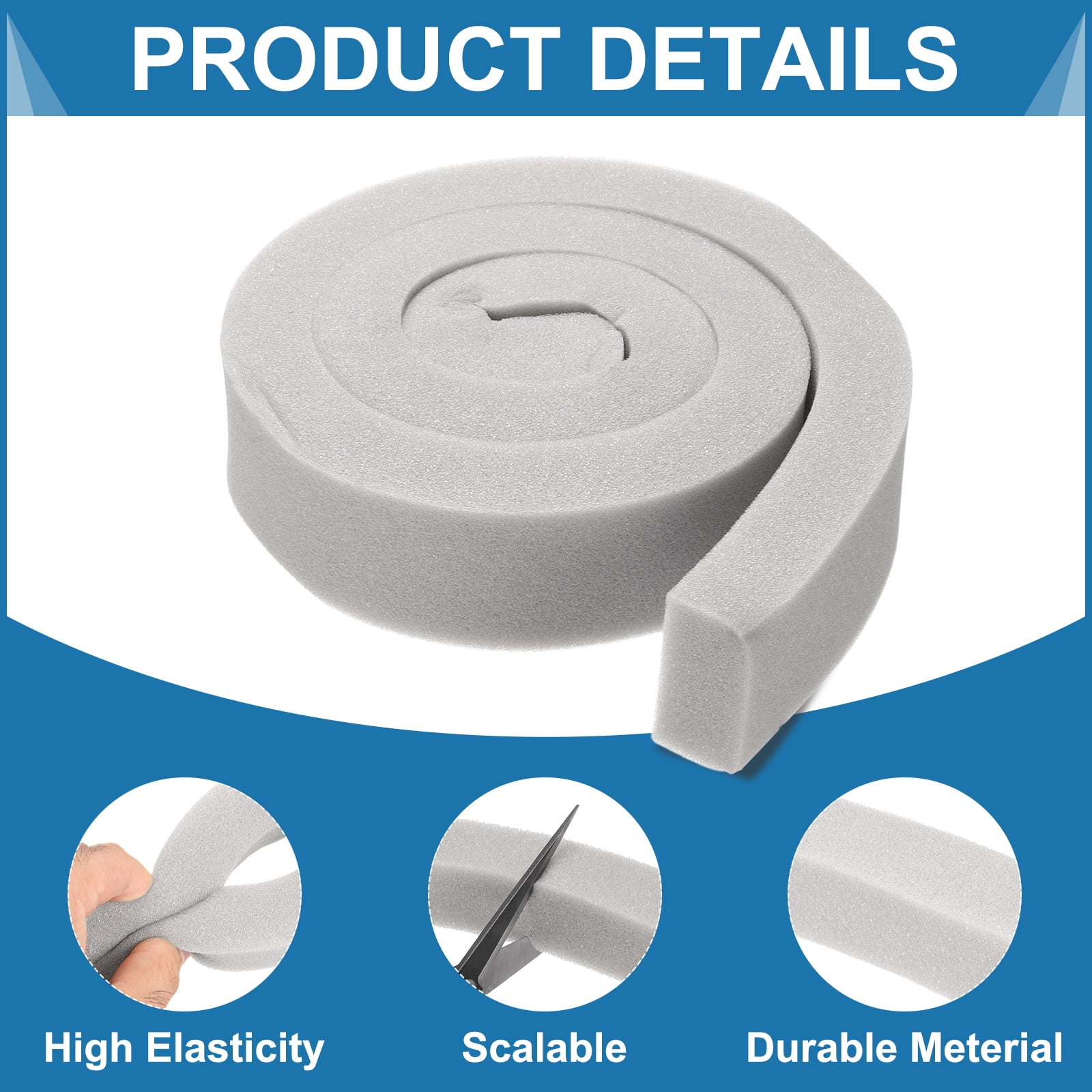 3 Set 3.28ft Foam Seal Strip, 1 Inch Width x 2 Inch Thick Weather Stripping Foam Insulation Tape, EVE Air Conditioner Open Cell Foam Seal Tape for Doors, Windows, Grey