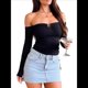 thumbnail image 1 of Tops de Larga con Hombros Descubiertos para Mujer, Ideales para Salir, Clubs de Moda de Otoño Y2K, Conciertos de Negro M, 1 of 9