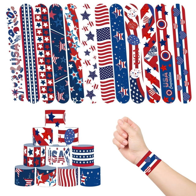 Fiudx Juego de Pulseras de Bofetada, 12 Pulseras de Pvc de Colores, Recuerdos de Fiesta Del Día de La Independencia, Accesorios Divertidos y Fáciles de Usar, Perfectos para Celebraciones, Aptos para