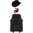 thumbnail image 3 of TiaoBug Men's 3Pcs Faux Suede Western Cowboy Vest Fringe Hippie Costume Waistcoat with Bandanna And Hat Black M, 3 of 5
