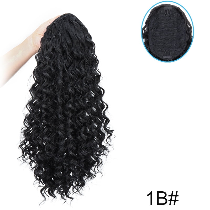 18Inch Long Water Wave Ponytail Extension Curly Drawstring Pony Tail Clip in Synthetic Hair Piece for Women