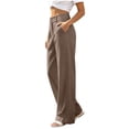 thumbnail image 5 of Qulqfy Linen Pants for Women Wide Leg Baggy High Waisted Petite Casual Khaki Button Palazzo Pants L, 5 of 8