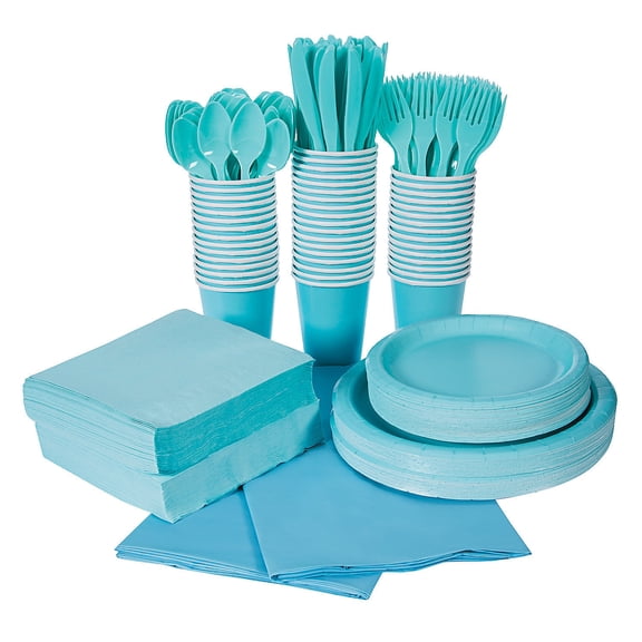 396 Pieces Light Blue Tableware Kit for 48 Guests