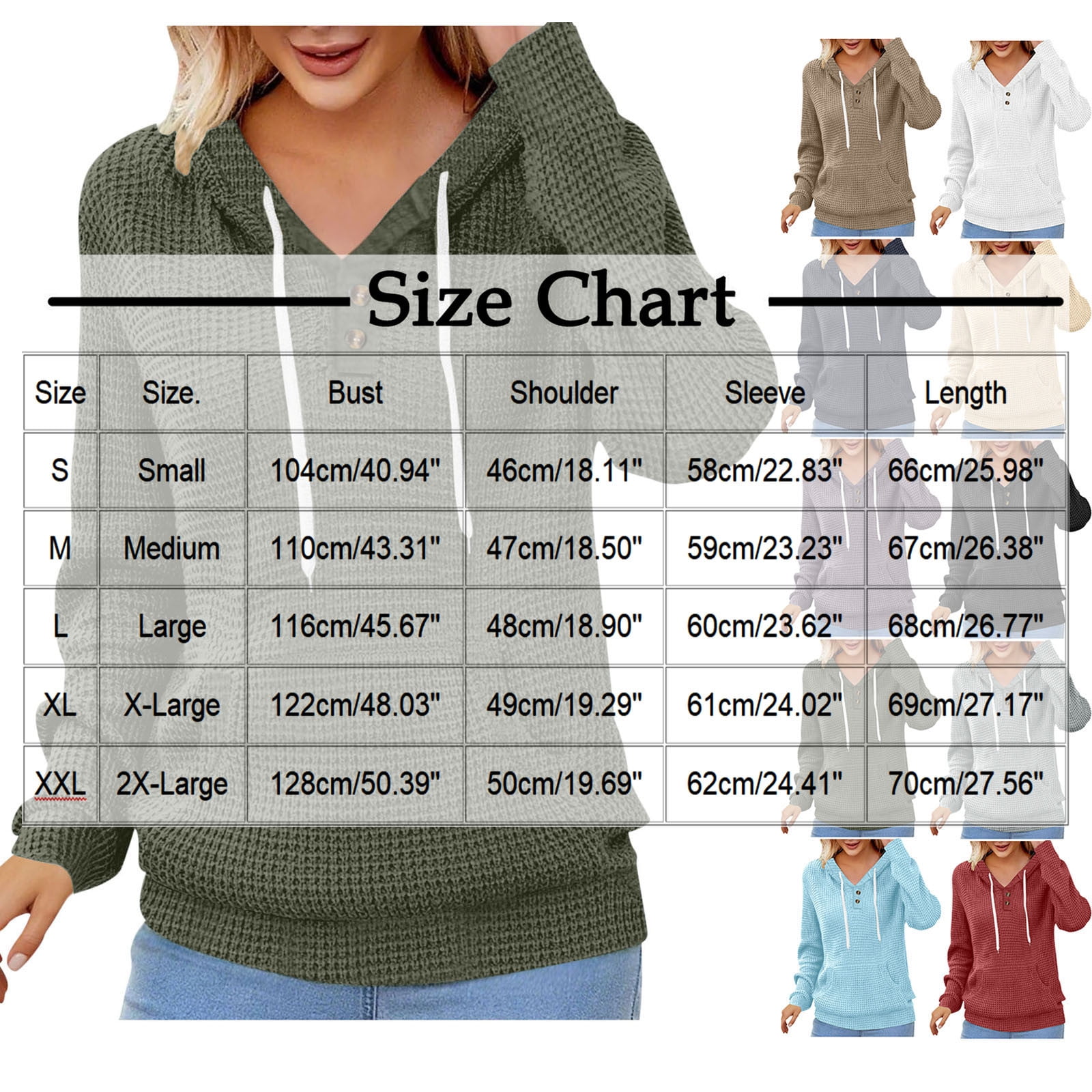 Soki Womens Hoodies Button Collar Drawstring Hooded Pullover