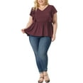 thumbnail image 2 of Agnes Orinda Women's Plus Size Valentines Day Tops V Neck Ruffle Sleeve Pleated Peplum Blouse 4X Purplish Red, 2 of 6