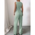 thumbnail image 4 of Women'S 2 Piece Outfits Elegant Blazer Vest Pockets Wide Leg Pant Suit Casual Matching Set Mint Green M, 4 of 6