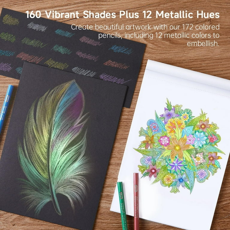 172 Colored Pencils, Shuttle Art Soft Core Color Pencil Set for Adult Coloring Books Artist Drawing Sketching Crafting