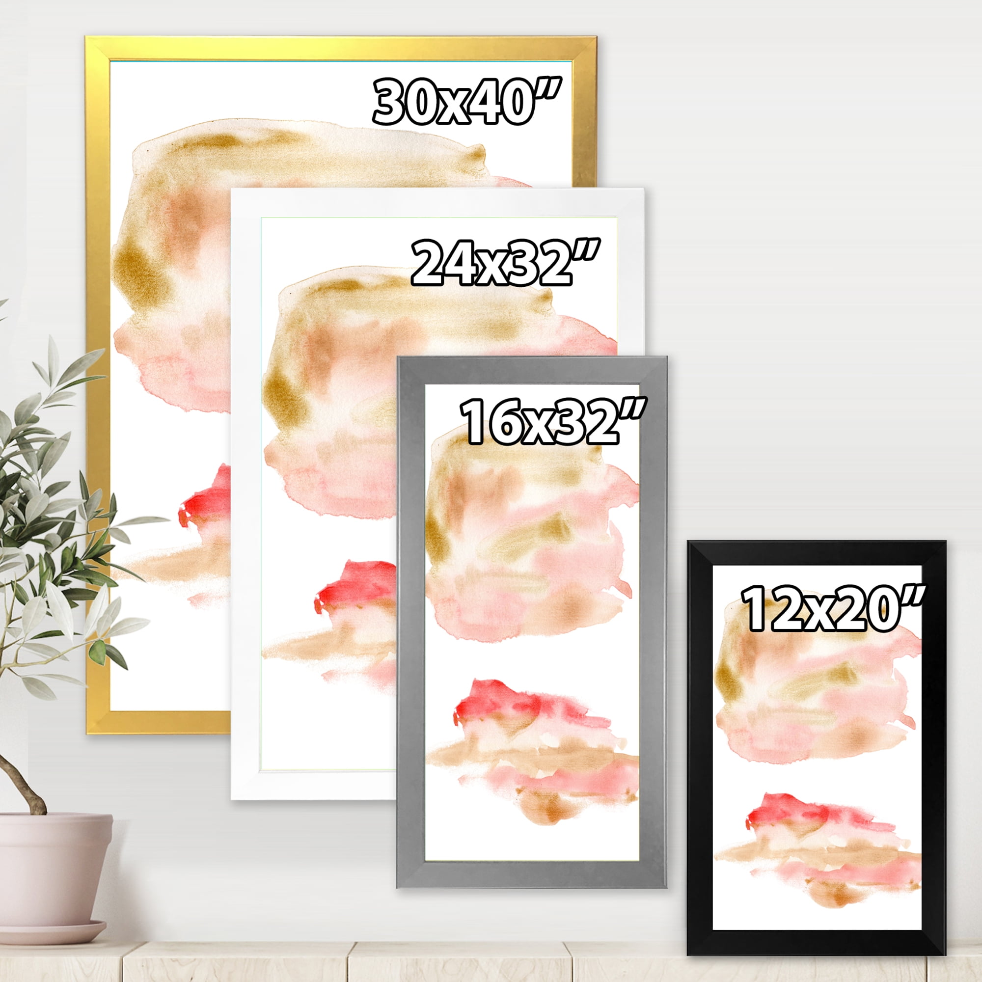 Designart 'Abstract Clouds Set With Pink Gold Beige and Red' Modern Framed Art Print