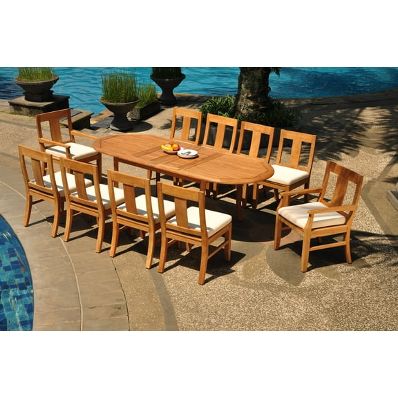 Grade-A Teak Dining Set: 10 Seater 11 Pc: 94" Double Extension Oval Table And 10 Osborne Chairs (2 Arm & 8 Armless Chairs) WholesaleTeak #WMDSWVm