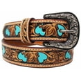 thumbnail image 2 of 23-24  Girls Kids Child Youth 1-1/4" Wide Western Rodeo Fashion Two-Tone Floral Hearts Tooled Leather Belt 26FK37TRC, 2 of 3