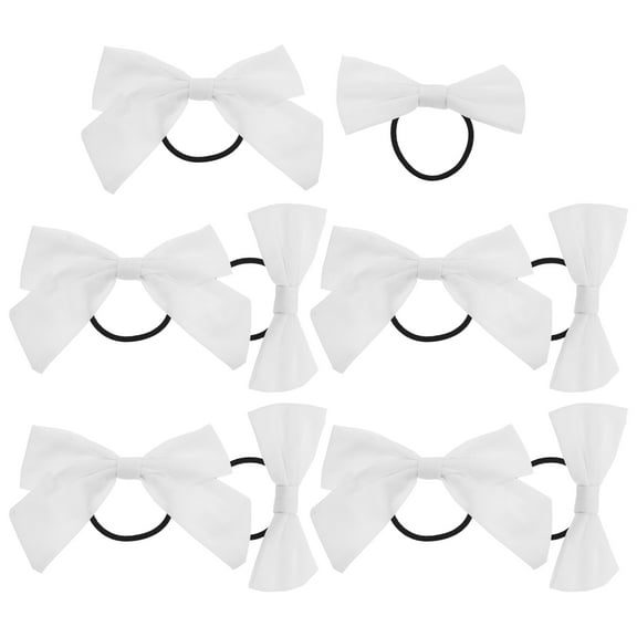 LOLIPPYY 10Pcs White Bow Hair Ties Soft Stretchy Cotton Hair Accessories for Ponytail Styling