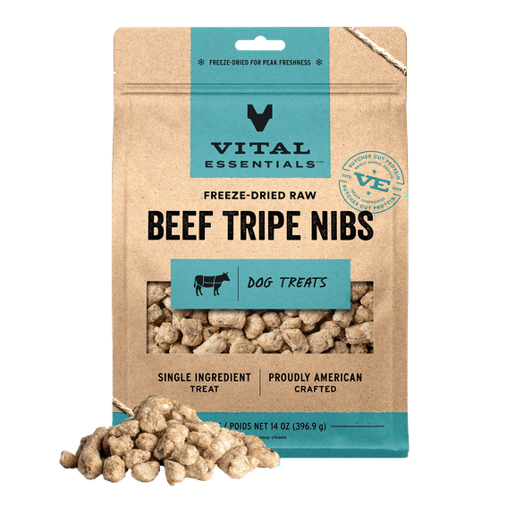 Vital Essentials Beef Tripe Nibs Dog Treats, 14 oz | Freeze-Dried Raw | Single Protein | Training Treats or Meal Toppers