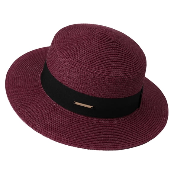 TFEOQRY Women's British Flat Top Straw Hat Wide Brim UV Sun Protection Breathable Foldable Sun Cap
