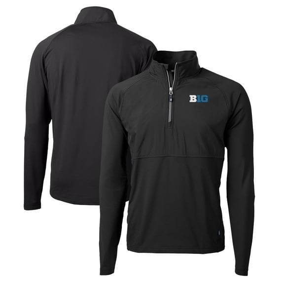 Men's Cutter & Buck Black Big Ten Gear Adapt Eco Knit Hybrid Recycled Quarter-Zip Pullover Top