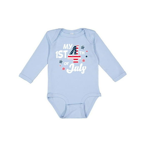 Inktastic My 1st 4th of July with Striped Stars Boys or Girls Long Sleeve Baby Bodysuit