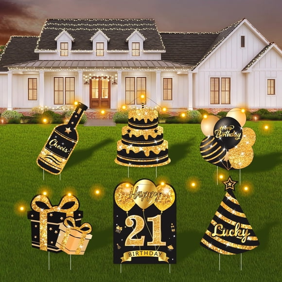 Cartel de Cumpleaños ComboJoy 6 Piezas con Luces LED Doradas para Exterior