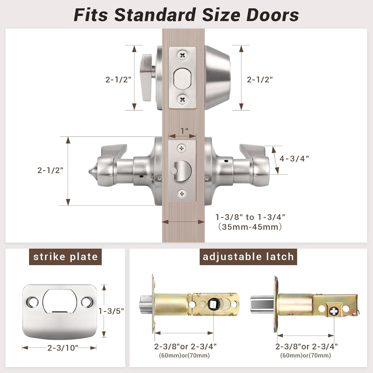 2 Sets of Front Exterior Door Knob Set with Single Cylinder Deadbolts in Satin Nickel Finish, All Keyed Same Combo Pack, Wave Style Entry Door Lever Locks with Combinations