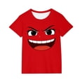 thumbnail image 2 of Blusas y camisas de manga corta con cuello redondo para niños y niñas, color liso, con estampado de expresión linda, manga corta, holgadas y cómodas, blusa para niña, 2 of 6
