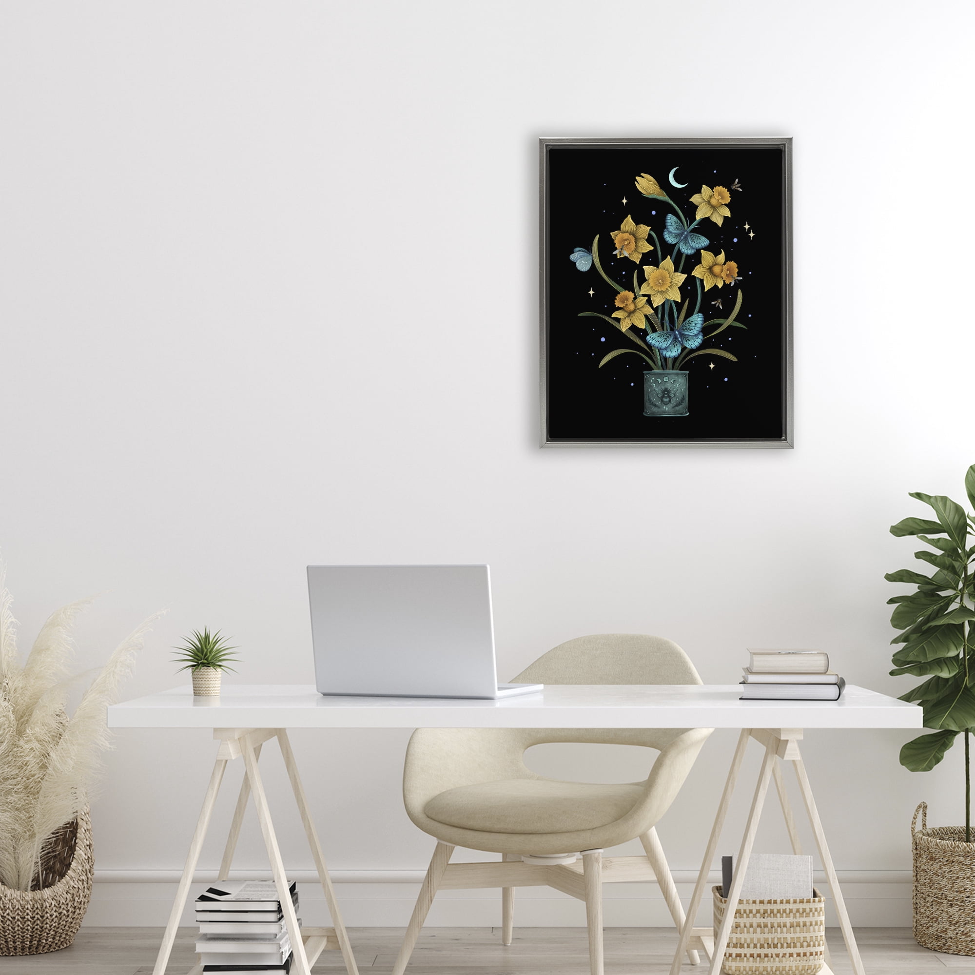 Stupell Industries Mystical March Daffodils Gray Framed Floater Canvas Wall Art, design by Episodic Drawings