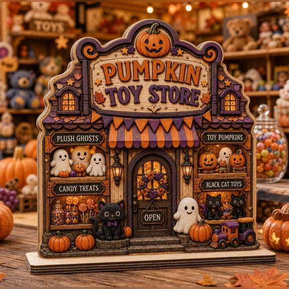 Wooden Block Decoration Pumpkin Toy Store Wood Tabletop Display for Halloween Fall Decor