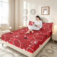 thumbnail image 3 of Manfei Cute Geometric Star Queen Sheets, Circular Dot Queen Sheet Sets, Red Black White, Black Reversible 4-Piece1 Flat Sheet + 1 Fitted Sheet + 2 Pillowcases, 3 of 6