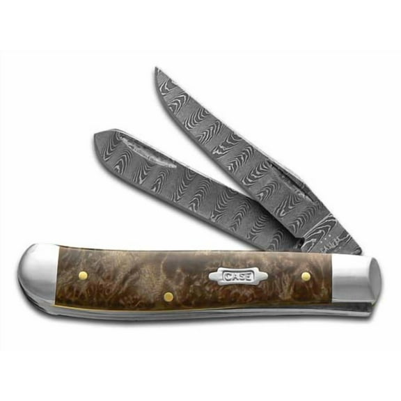 Case XX Mini Trapper Damascus Steel Natural Maple Burl Wood Pocket Knife