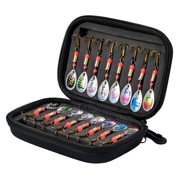 BESTSKY 16Pcs Sequin Trout Spinner Lures,Bass Fishing Crank Baits,Saltwater Fish Tackle Kit with Storage Bag for Bass,Trout,Walleye,Northern Pike