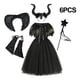 thumbnail image 5 of Disfraz de maléfica de Halloween para niñas, vestido de tutú de reina de bruja oscura gótica negra con capa de plumas, vestido de hada de la Reina Malvada, 5 of 5