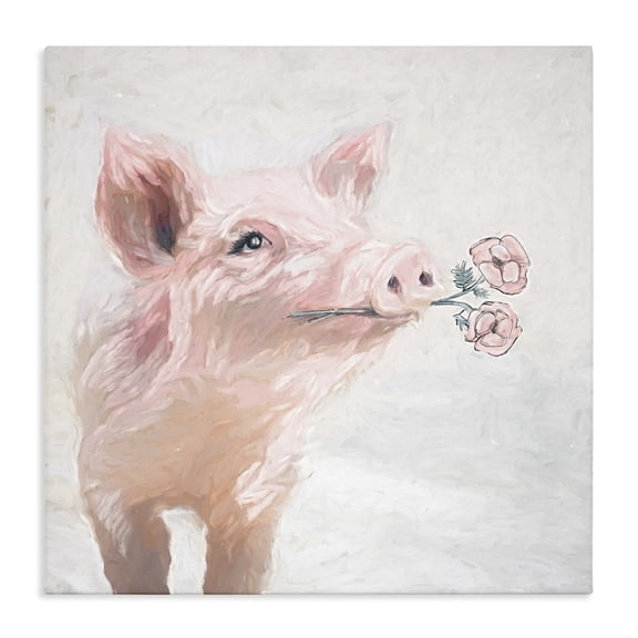 Stupell Industries Cottage Lovely Pink Country Pig Flower Blossoms Canvas Art, 17 x 17, by White Ladder