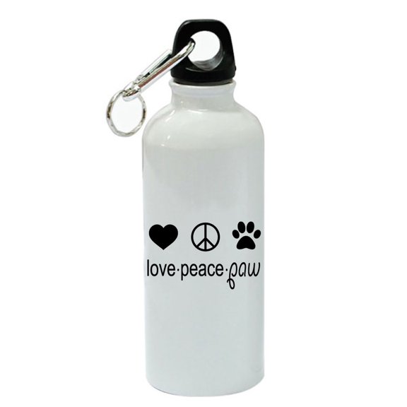 Love - Peace - Paw White Aluminum Sports 20 oz Water Bottle