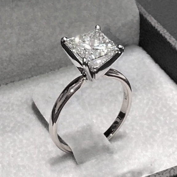 2Ct Princess Cut Lab Created Diamond Women's Wedding Ring 14K White Gold Plated