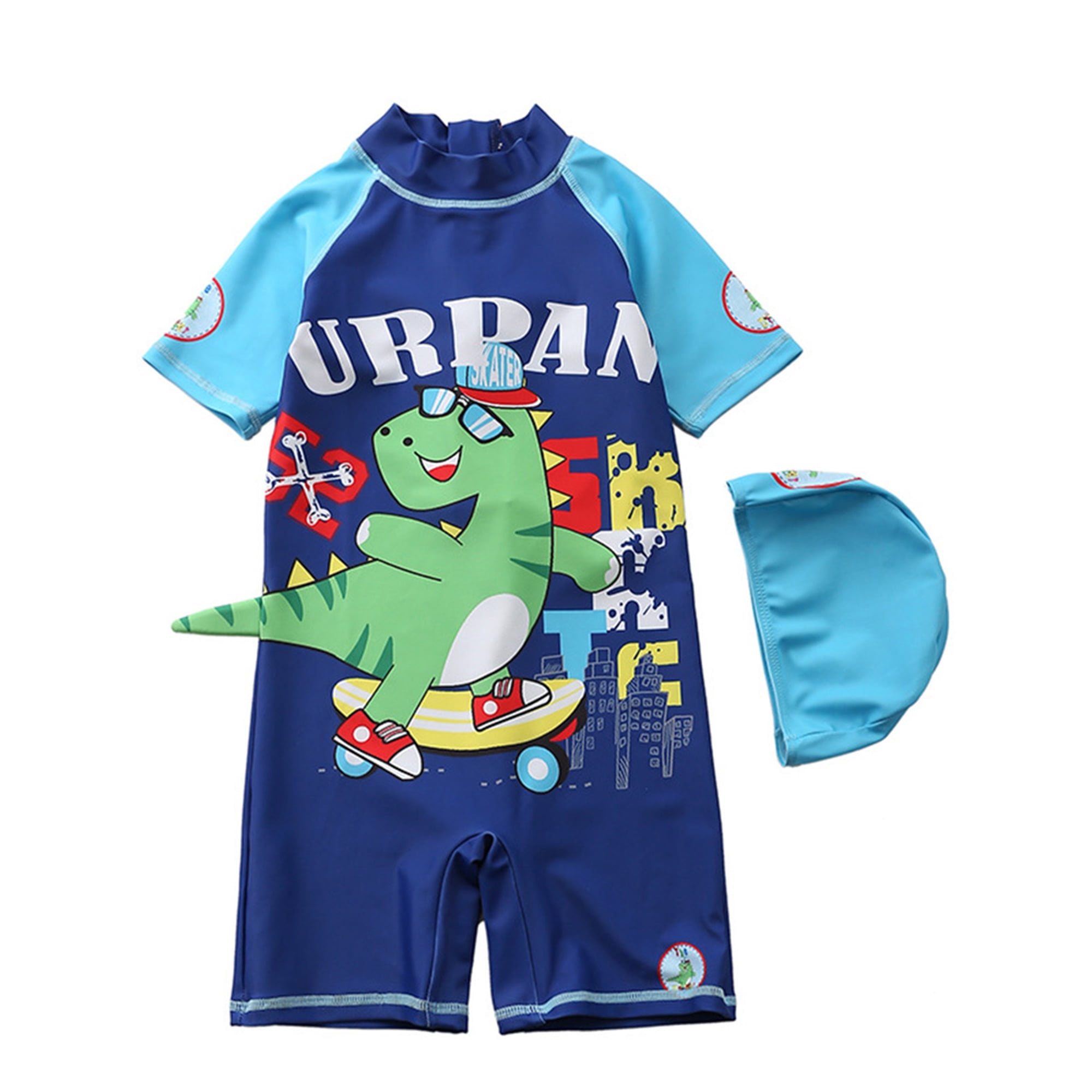 Cvlife Cvlife Boys Kids 3d Dinosaur One Piece Swimsuits Sun Protection Short Sleeve Trunks Bathing Suits Summer 2pcs With Cap Walmart Com Walmart Com