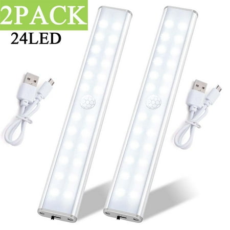 

Macgin Cordless LED Closet Lamp Rechargeable Motion Sensor Version with Dimmer 24 LED Night Light Bar Stick It Anywhere Under Cabinet for Stairs Closet Kitchen (2-Pack)