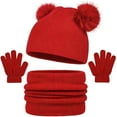 thumbnail image 3 of Cethrio Girls Hats, Scarves & Gloves Sets, Winter Windproof Snow Knitted Beanies, Neck Gaiters & Gloves Red Size 2-12 T, 3 of 6