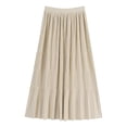 thumbnail image 4 of RUTAYY 2025 Spring Summer New Pleated Design Elastic High Waist Knee Length Mid-Length Skirt For Women Solid Color Smocked Boho Pleated Skirts, 4 of 4