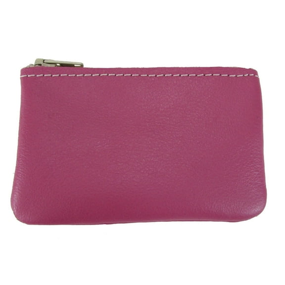 Leather Zippered Coin Pouch Change Holder USA Made, Pink