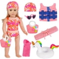 thumbnail image 1 of Set de ropa y accesorios para muñecas eBuddy con temática de playa de 18 pulgadas, 1 of 7