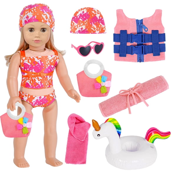 Set de ropa y accesorios para muñecas eBuddy con temática de playa de 18 pulgadas