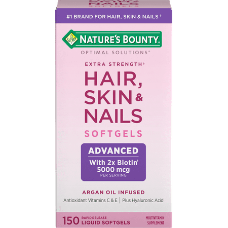Nature's Bounty Optimal Solutions Advanced Hair, Skin and Nail Biotin & Vitamins A, C, & E Softgels, 150 Count