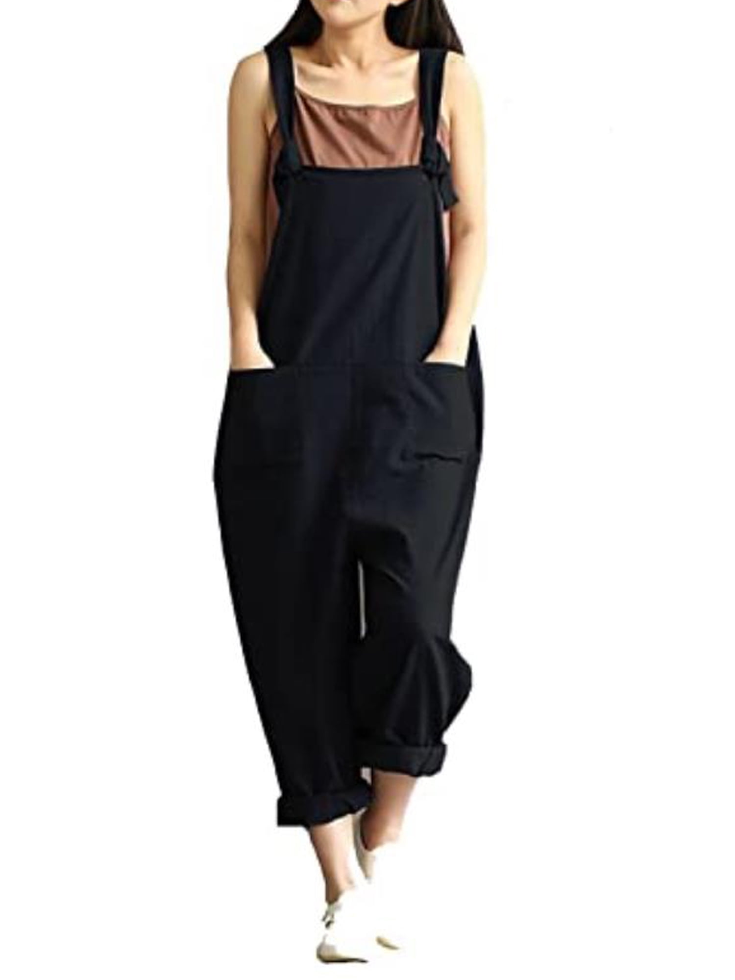 FOCUSNORM Women's Jumpsuits Overalls Plus Size Wide Leg Loose Cotton